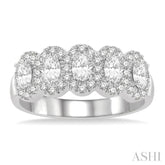 1 ctw Oval Shape 5 Stone Oval & Round Cut Diamond Halo Wedding Band in 14K White Gold